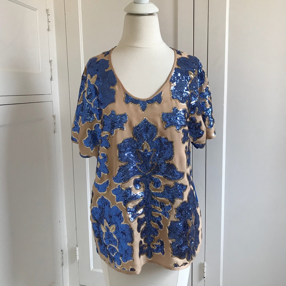 TRACY REESE For Target Blue Sequin Top Medium - Picture 3 of 13